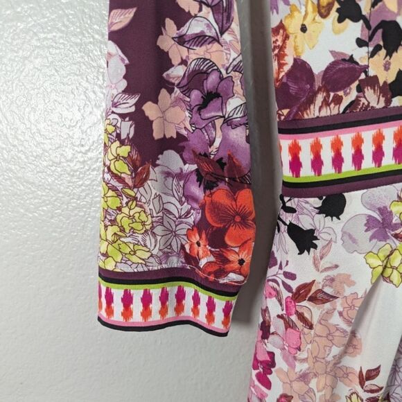 ECI pink purple multicolor floral faux wrap stretch jersey dress womens 4 Small - Picture 6 of 8